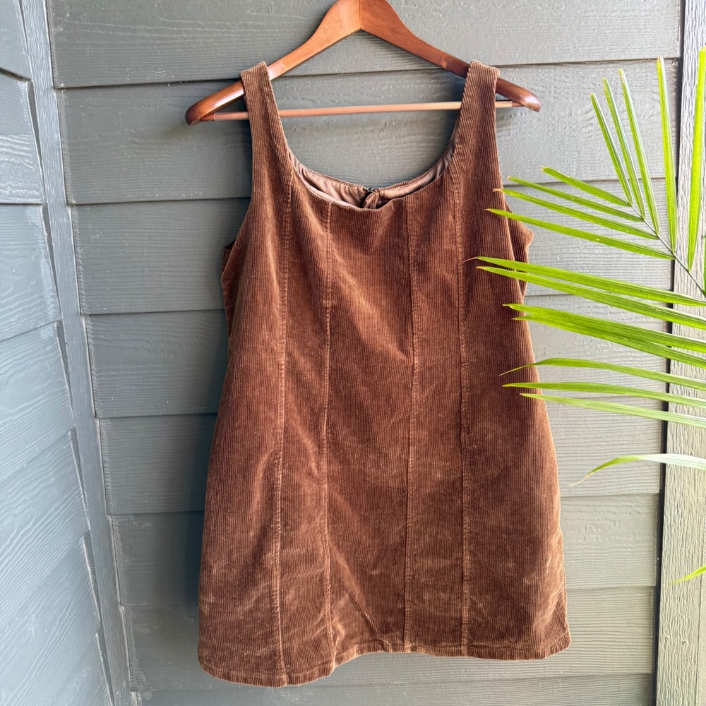 Arula Corduroy Mini Shift Dress Brown Sleeveless Cottagecore Size X - Picture 3 of 9